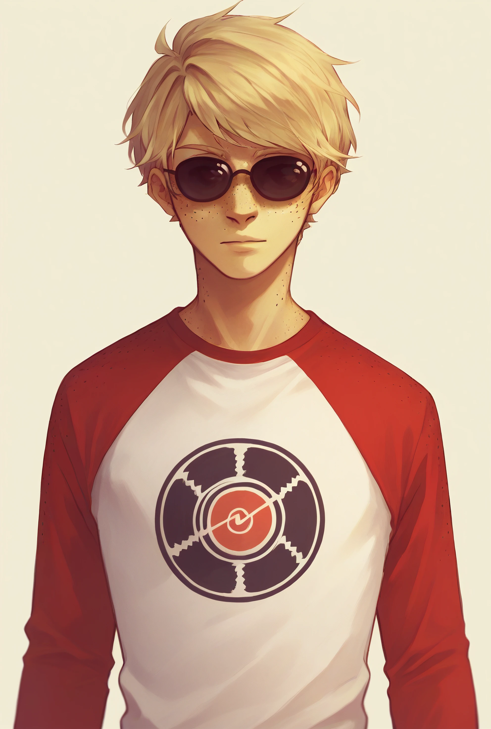 , score_9, score_8_up, score_7_up, masterpiece, , line art, portrait, anime,, detailed, <lora:Expressive_H:0.45> Expressiveh, ,  <lora:Dave_Strider:0.8>, dave strider, blonde hair,  sunglasses,  freckles, male, 1boy,  raglan sleeves,  shirt,