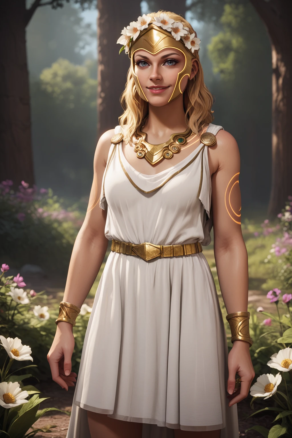 score_9, score_8_up, score_7_up, masterpiece, high quality, BREAK
<lora:PersephonePonyLoRA:0.8>persphon, long hair, necklace, tattoo, dress, greek clothes, mask, flower, bracelet, single bracer, ring, belt, glowing, evil smile, in a forest, lots of plants and flowers, magic