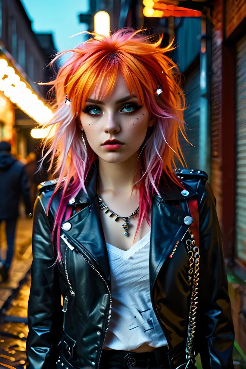 beautiful girl with multicolored hair, (wolfcut:1.1), very long hair, layered hair, (bangs:0.7), (disheveled:1.3),
(Wrapped in a sleek leather jacket, accentuated by silver studs and chains, emanating a fierce and edgy aura), (A dimly lit alleyway, with shadows lurking in the corners, exuding an atmosphere of calculated intensity: 1.3), (seductive:1.3),(analog, cinematic, film grain, hazy atmosphere, cinematic shot:1.3),
<lora:concept_hairstyle_wolfCut_sdxl_v10-wolfCut:0.9>
BREAK
background festival, carnival, fireworks, realistic photograph, professional photographer, depth of field,