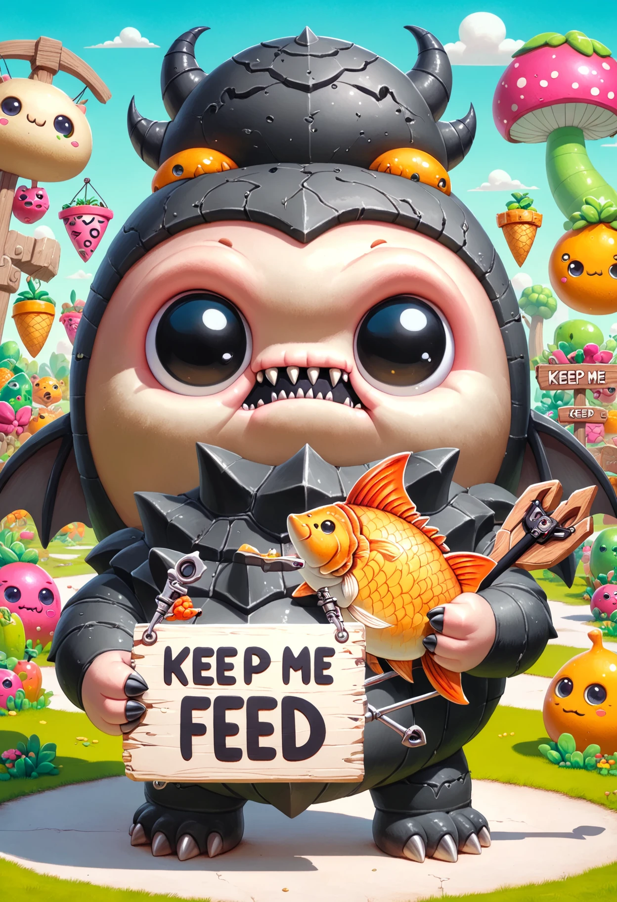 DonMK33pM3F3dXL text "Keep me fed", male shoggoths, , crossbow  <lora:DonMK33pM3F3dXL:1>