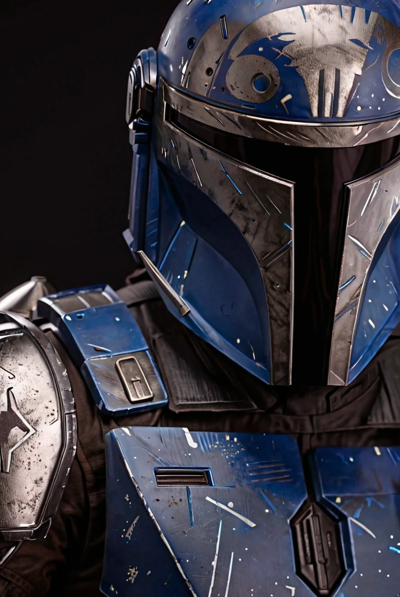 7-MandalorianArmour , detailed helmet,
smooth armour, metallic surface, reflections, rtx, blue lighting, navy reflections, black armour trim
[cinematic masterpiece, slow motion, highly detailed armour, smooth reflective surface]
  <lora:add-detail-xl:0.5> <lora:Mandalorian Armour SDXL:0.8>