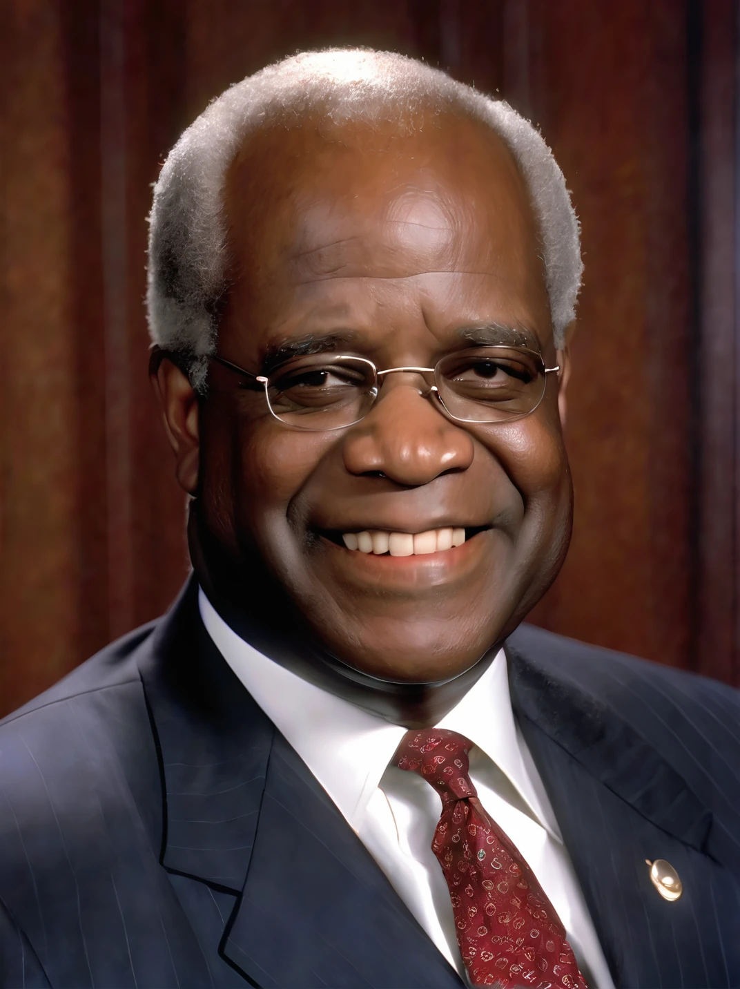 ClarenceThomasExl, photo studio portrait, upper body, realistic, detailed skin texture, smile, mouth closed,