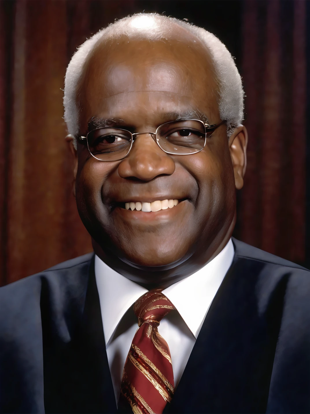 ClarenceThomasExl, photo studio portrait, upper body, realistic, detailed skin texture, smile, mouth closed,