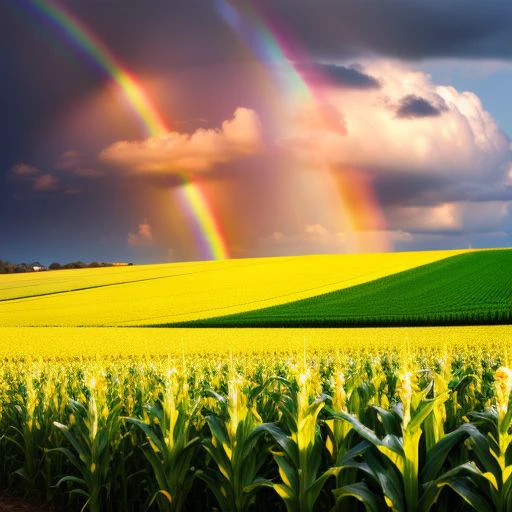 a rainbow, over a corn field, realistic, 8k, high quality, cloudy weather, wallpaper,