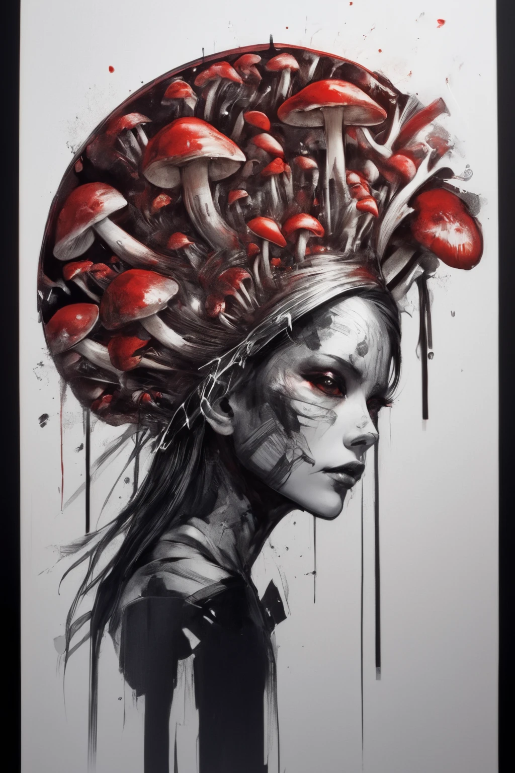 girl, sexy, pretty mushroom, bloody, portrait, cyberpunk style, amazing depth,high resolution, sharp, ink painting, black red
<lora:Mushroom_Portrait_V1:1>