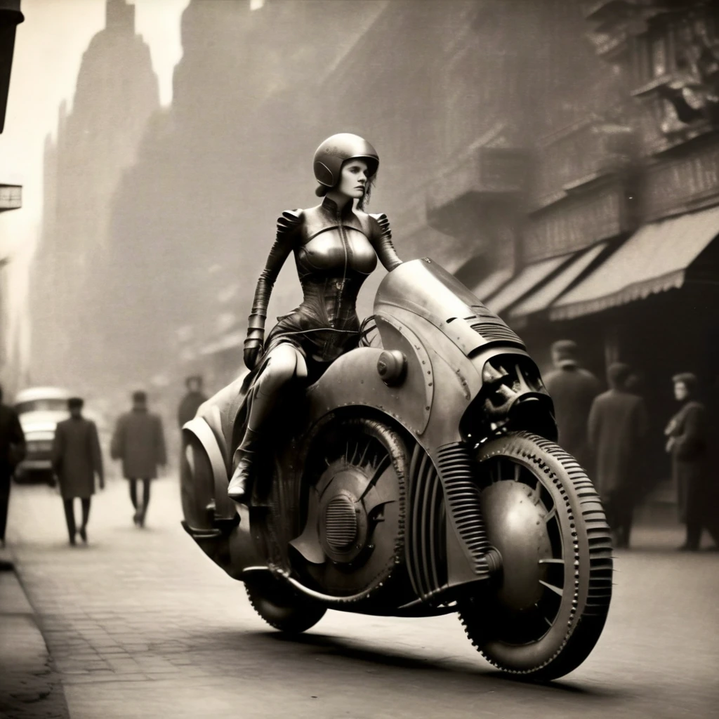 eldoria girl on a  futuristic motorbike on the street of a big city<lora:eldoria:1>