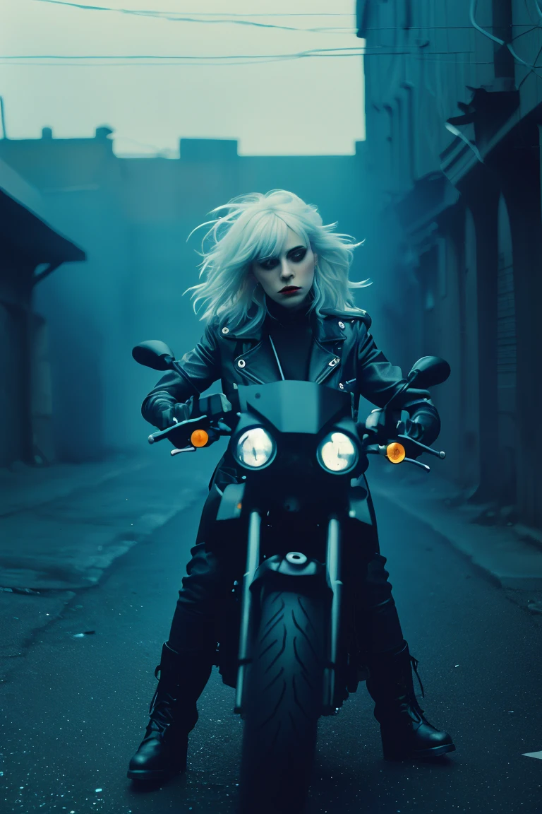 1girl, (wolfcut:1.1), very long hair, multicolored hair, bangs, (disheveled:1.3),
(Wrapped in a sleek leather jacket, accentuated by silver studs and chains, emanating a fierce aura, feral), (analog, cinematic, film grain, hazy atmosphere, cinematic shot),
<lora:concept_hairstyle_wolfCut_sd15_v7-wolfCut:0.8>
BREAK
background dark alley, garbage, motorbike, realistic photograph, professional photographer, depth of field,