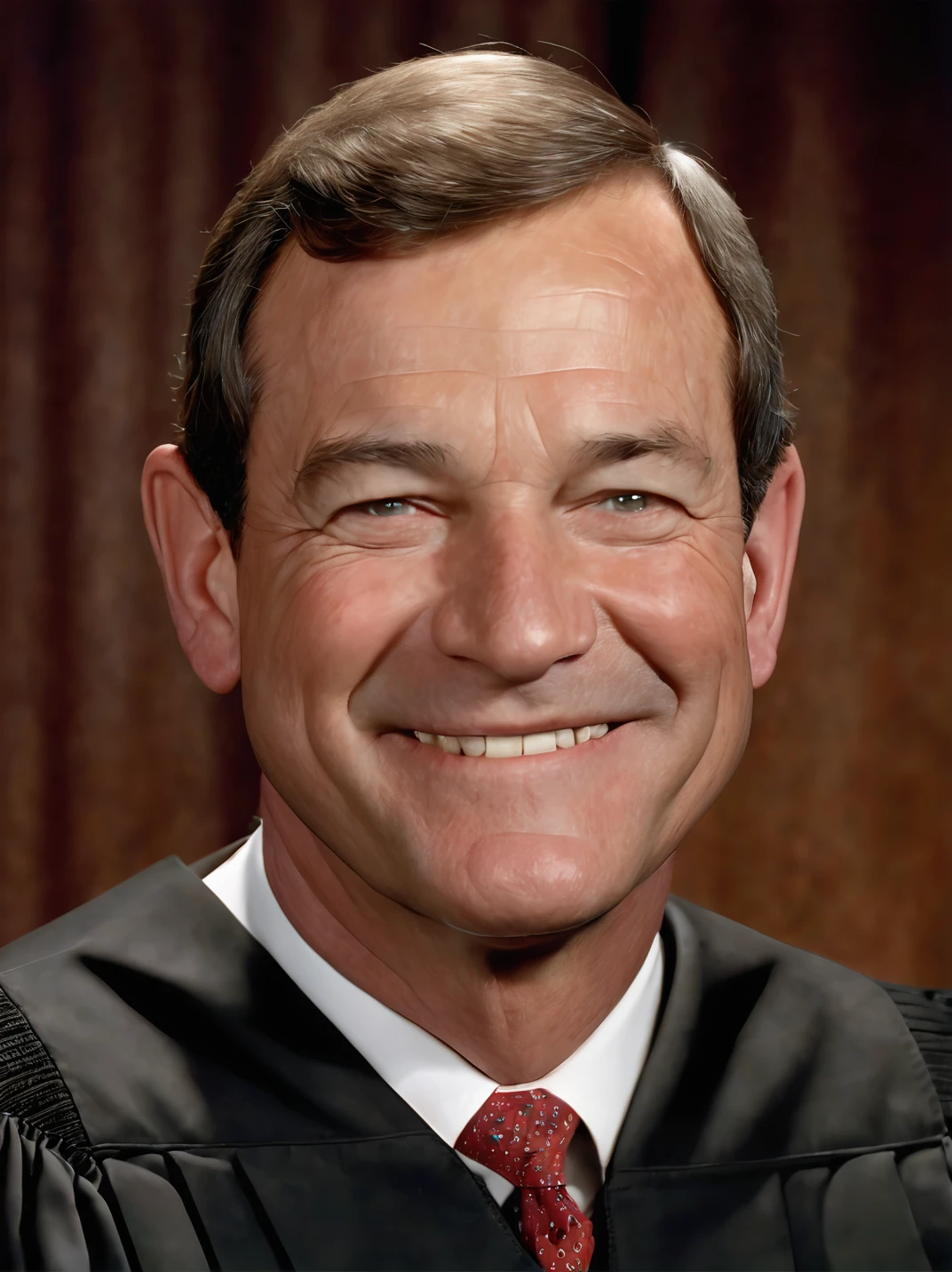 johngrobertsxl, photo studio portrait, upper body, realistic, detailed skin texture, smile, mouth closed,