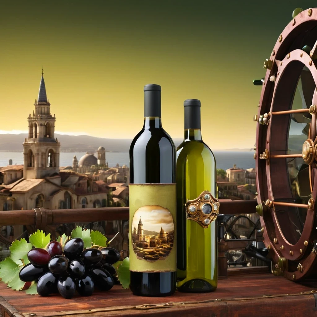 (wine bottle showcase) <lora:18_wine_bottle_showcase:1.1>
Olive background,
high quality, professional, highres, amazing, dramatic,
(Steampunk city and airships and gears:0.5),