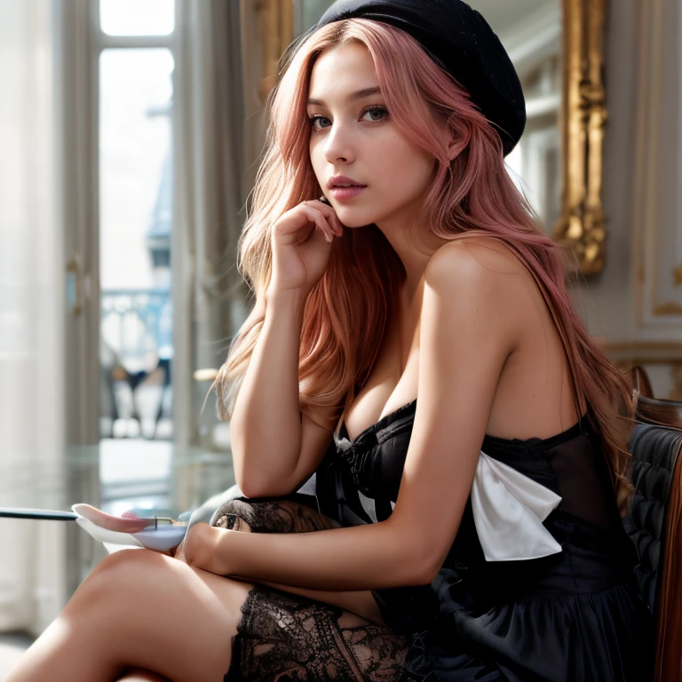 (Parisian café, SFW, chic French dress, beret, stylish heels, enjoying a coffee, late afternoon:1.35) Instagram_Influencer_93_By_Stable_Yogi
Faceshot_By_stable_yogi
Humanizer_Embedding_By_Stable_Yogi
<lora:Detail Blaster By Stable Yogi:0.5>
(center_parted_long_wavy_pink_hair)