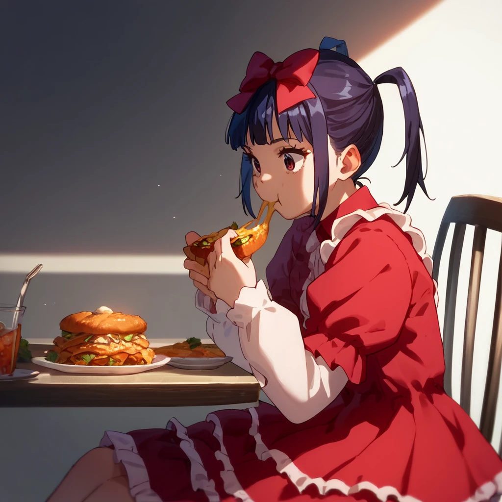 score_9, score_8_up, score_7_up, score_6_up, score_5_up, score_4_up, source_anime,  Ein, sitting, dress, eating