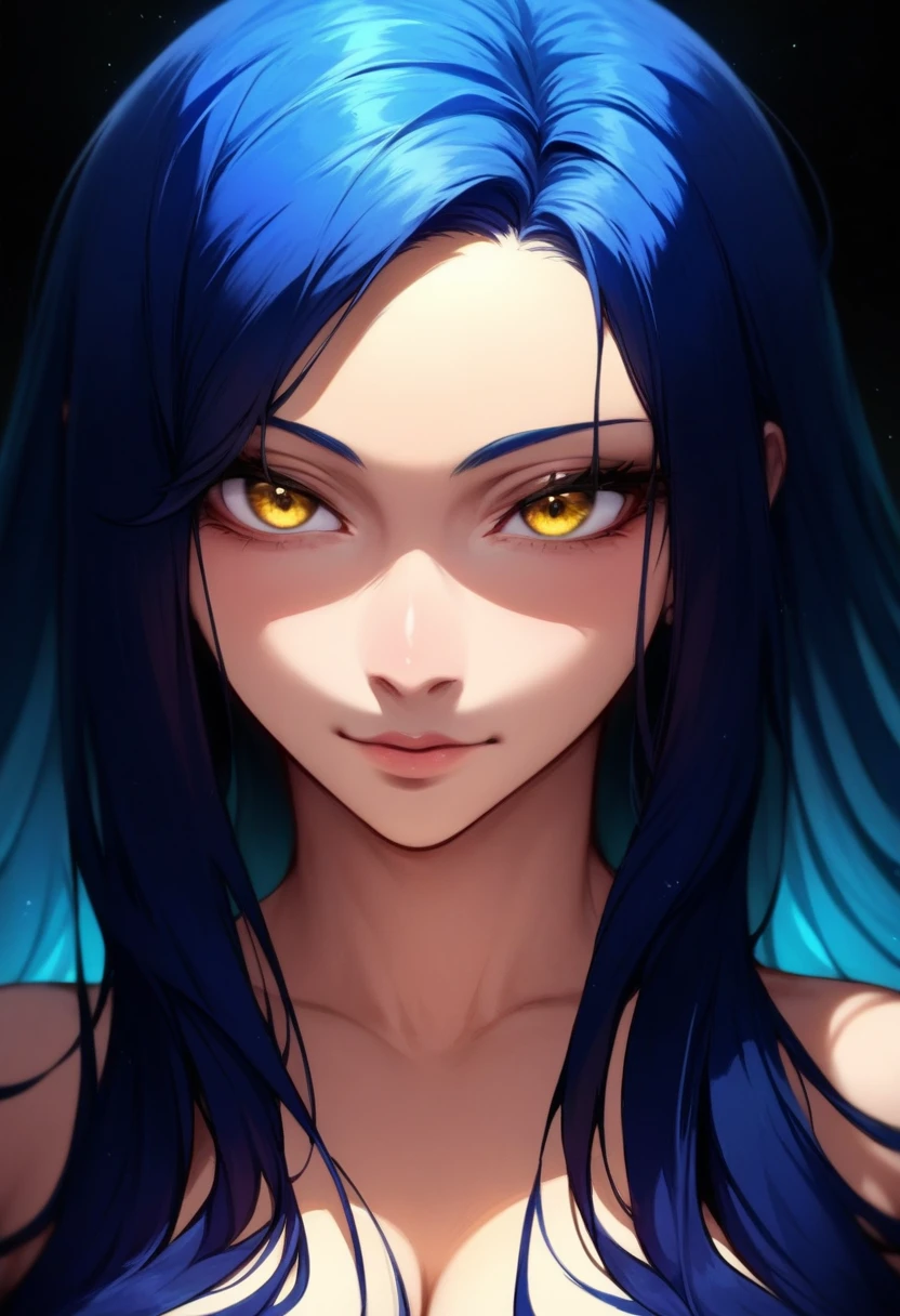 masterpiece,best,great,1girl,solo,contrast composition,upper body,beautiful eyes,yellow eyes,blue hair,