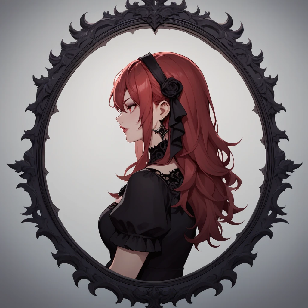 score_9,score_8_up,score_7_up,score_6_up,source_anime,rating_questionable, solo, <lora:Portrait_Frame:0.8> (portraitframe, ovalframe,:1.1) side profile,long red hair, vampire, black gothic dress, zPDXL2,