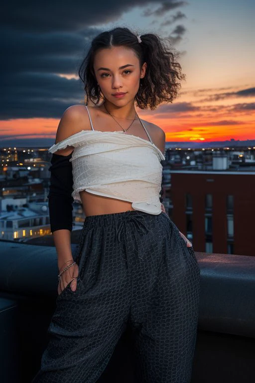 DEN_ellemae_stylerotica,
((cityscape:1.2) scene posing on the (rooftops:1.2) at (sunset:1.2) wearing clothes, wearing trousers and a top, (plain top:1.2), (top:1.2), (trousers:1.2), (cityscape:1.2), (night time sunset sky:1.3), (dark:1.1), (evening:1.2), vibrant sky colours:1.2),
bokeh, f1.4, 40mm, photorealistic, raw, 8k, textured skin, skin pores, intricate details <lora:epi_noiseoffset2:1>, epiCRealism <lora:ClothingAdjuster3:-1>