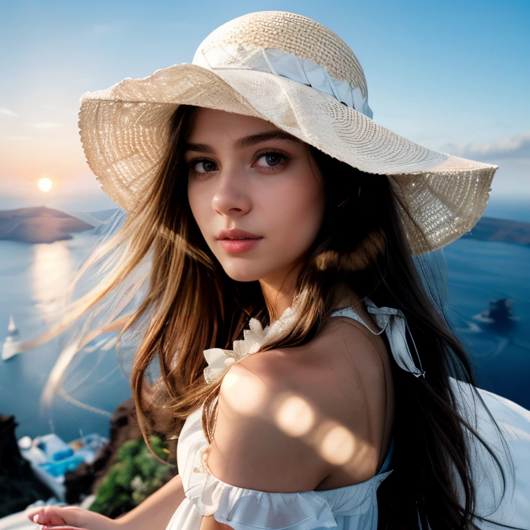 (Santorini cliffside, SFW, flowy white dress, sandals, wide-brimmed hat, contemplative pose, overlooking the sea, sunset:1.35) Instagram_Influencer_98_By_Stable_Yogi
Faceshot_By_stable_yogi
Humanizer_Embedding_By_Stable_Yogi
<lora:Detail Blaster By Stable Yogi:0.5>
(center_parted_long_wavy_hair)