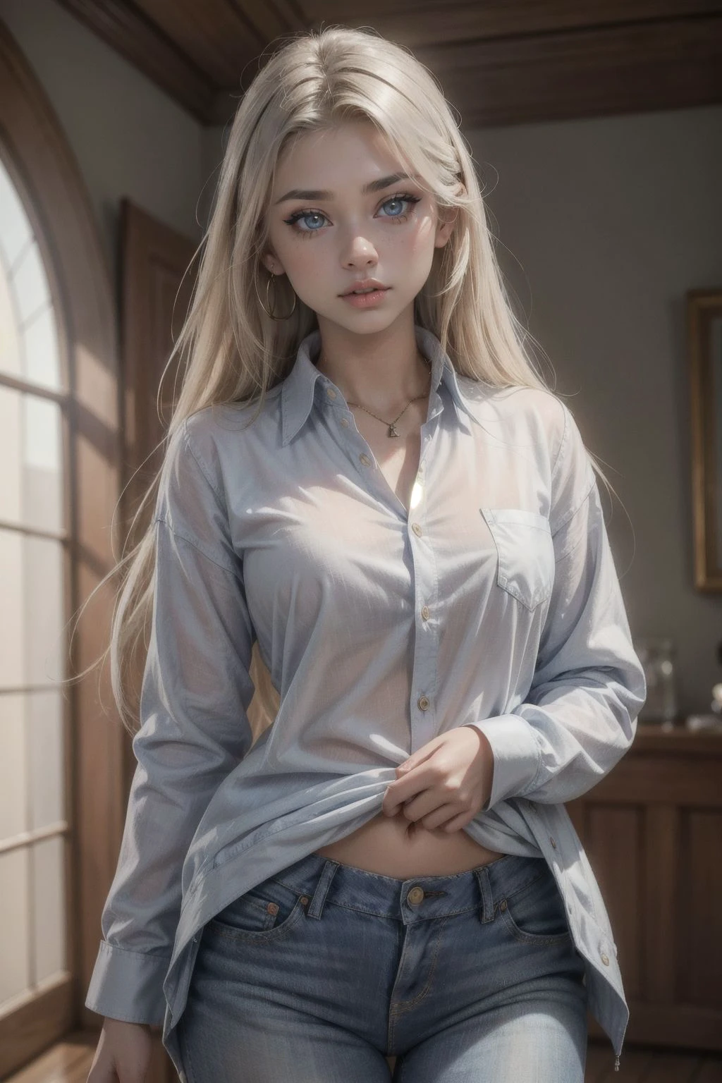 1girl, AleksandraJ, blue jeans jacket, white shirt, close up, bright photo, cute girl, ((blue eyes)),long hair, facing the camera, highly detailed, epic, straight hair, gorgeous, film, Ultra High Resolution, wallpaper, 8K,Rich texture details, hyper detailed, detailed eyes, detailed background, dramatic angle, epic composition, dynamic lighting, award winning photo, long hair,
<lora:add_detail:0.5> <lora:polyhedron_all_eyes:0.2>
