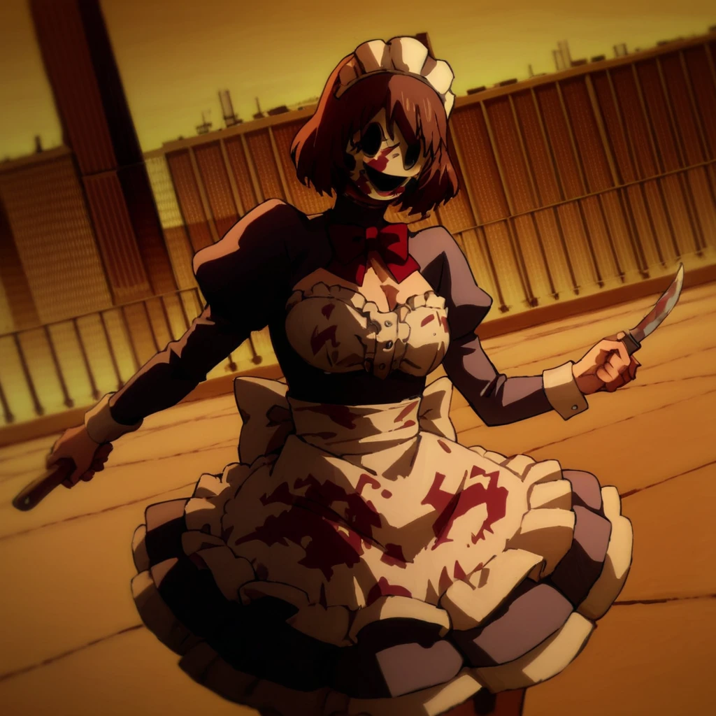 score_9, score_8_up, score_7_up, score_6_up, score_5_up, score_4_up, source_anime,  Servant2, maid, mask, horror theme, knife, holding knife