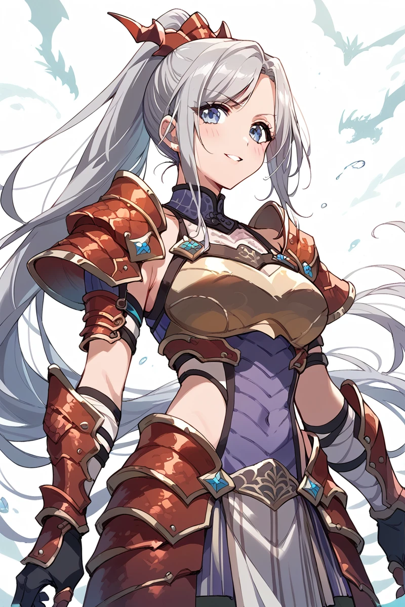 score_9, score_8_up, score_7_up, score_6_up, 1girl,
 <lora:Niijima_Ibuki:0.9> ibuki, long hair, ponytail, armor, dragon armor,