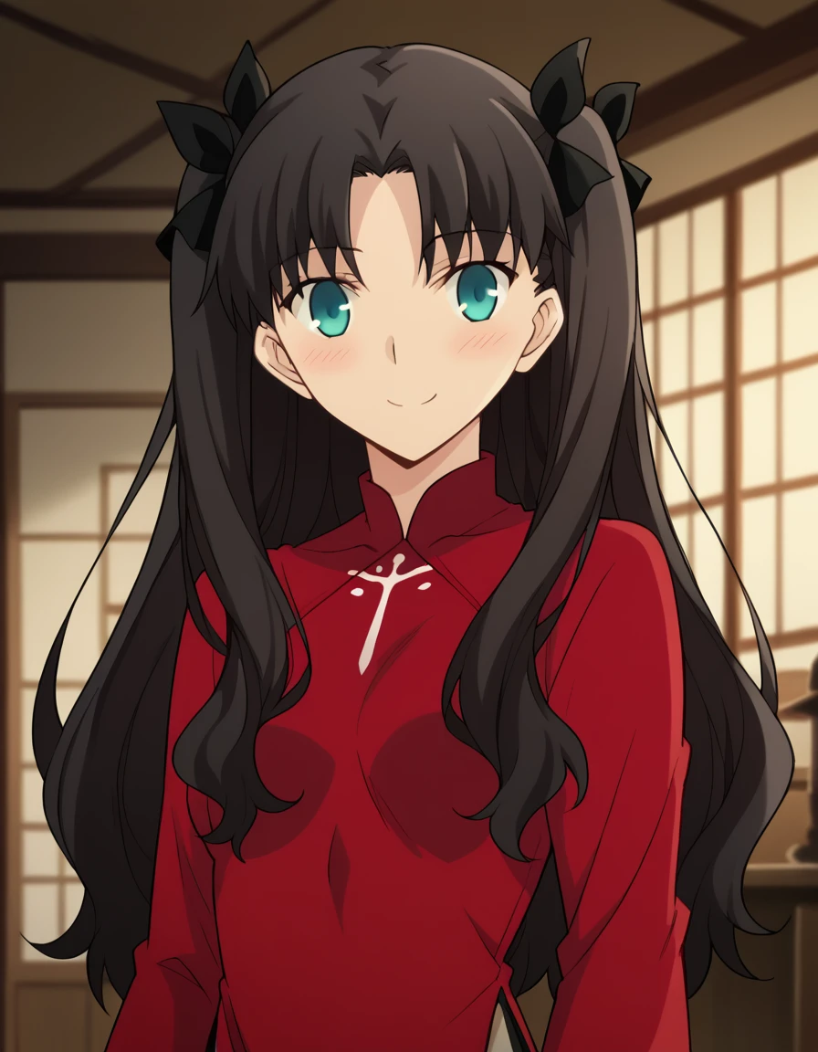 score_9, score_8_up, score_7_up, source_anime, rintohsaka, <lora:rin-tohsaka-ubw-ponyxl-lora-nochekaiser:1>, rin tohsaka, aqua eyes, black hair, hair ribbon, long hair, ribbon, sidelocks, two side up, parted bangs,, <lora:vietnamese-dress-ponyxl-lora-nochekaiser:1>, vietnamese dress, vietnamese clothes, rice hat,, indoors, smile, blush,, cowboy shot, dutch angle, looking at viewer,