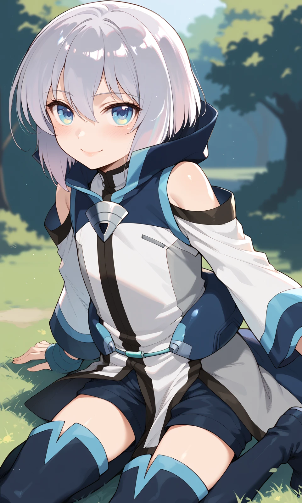 score_9, score_8_up, score_7_up, score_6_up, BREAK
solo, 1boy, otoko no ko, ernestiechevalier, blue eyes, blush, eyebrows visible through hair, hair between eyes, looking at viewer, smile, solo, shorts, thigh boots,
looking at viewer, light smile,
outdoors,
<lora:ErnestiEchevalier_Pony:1>