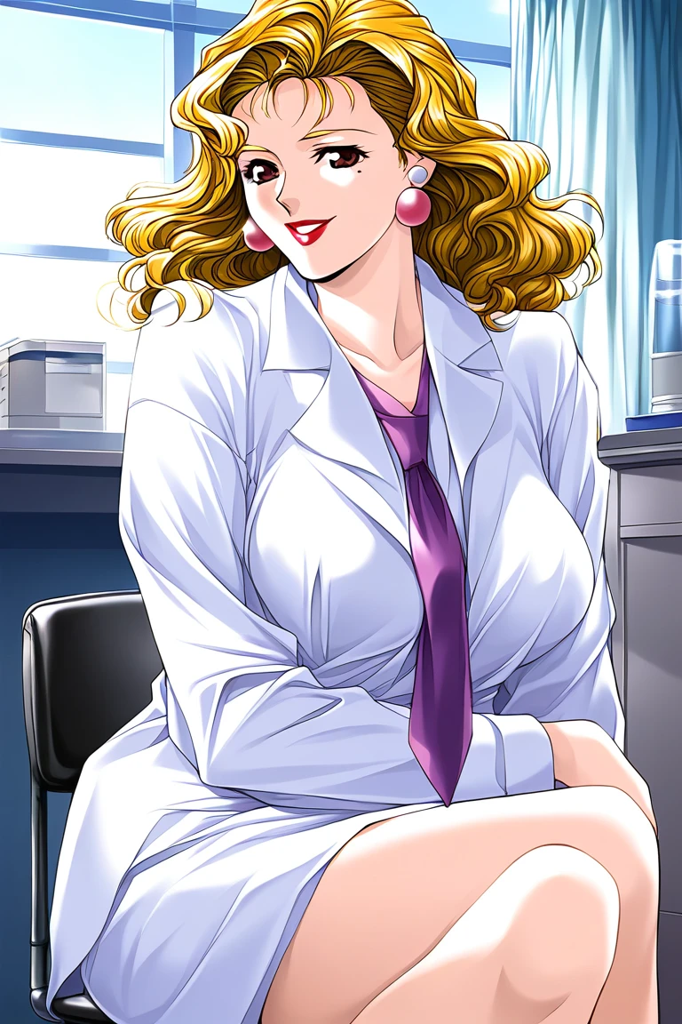 score_9, score_8_up, score_7_up, source_anime, rating_explicit, BREAK  ã <lora:Saitou_Mako_XL:1>
SaitouMako, blond hair, jewelry, earring, brown eyes, lipstick, large breasts,   under body,
solo, lab coat, necktie, window, makeup, indoors, smile, chair, desk, Health room,