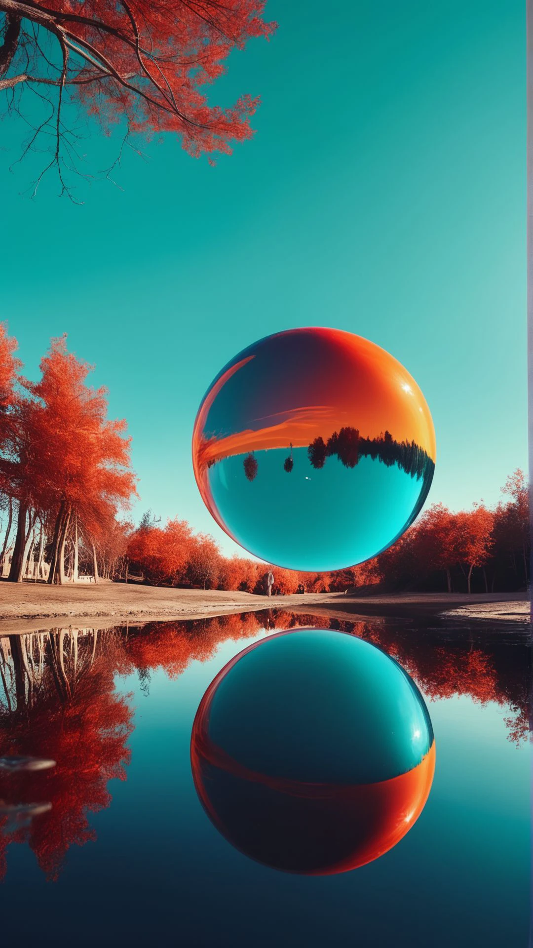 surrealist photography, floating objects, distorted reflections, dreamlike setting, unconventional composition, vibrant colors, playful and imaginative, merging reality and fantasy, visually intriguing