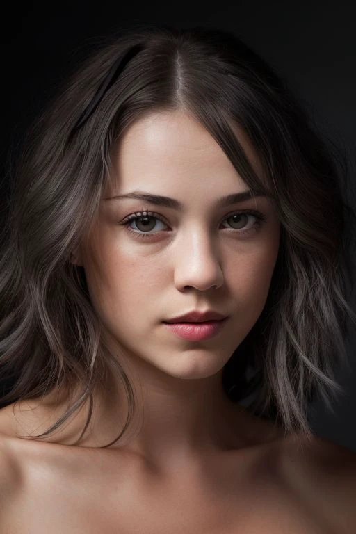 DEN_ellemae_stylerotica,
((headshot:1.2) portrait on a (plain dark grey background:1.2), (headshot:1.2), (face focus:1.1), (soft focus:1.2), low lighting, (out of focus:1.2):1.2),
bokeh, f1.4, 40mm, photorealistic, raw, 8k, textured skin, skin pores, intricate details <lora:epi_noiseoffset2:1>, epiCRealism