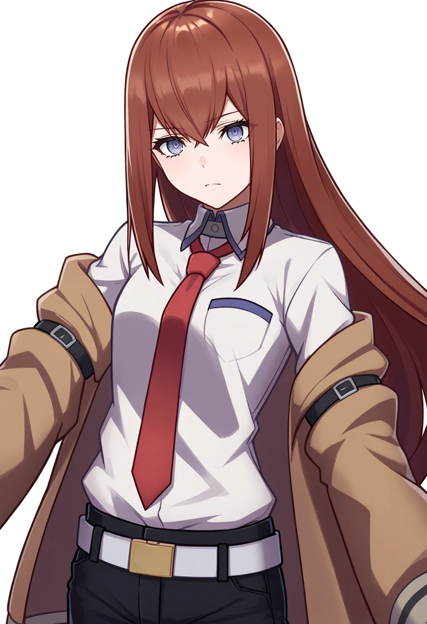score_9, score_8_up, score_7_up, source_anime BREAK 1girl, solo,
<lora:zs_EngagePortraitsXL:1> engageportraits, portrait, white background
<lora:steinsgate_makise_ponyXL:0.8> makise kurisu, brown jacket, off shoulder, white shirt, red necktie, black shorts, pantyhose, legwear under shorts, white belt, plain background