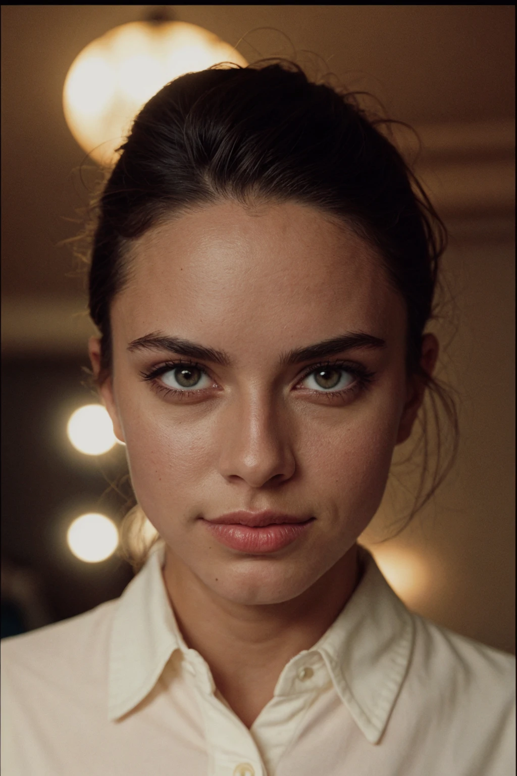 a woman wearing polo shirt and chino pants, (dining room:0.6), (rim lighting:0.4)  <lora:[PR]_-_Priscilla_Huggins_Ortiz:1> mt-priscilla, RAW candid cinema, 16mm, color graded portra 400 film, remarkable color, ultra realistic, textured skin, remarkable detailed pupils, realistic dull skin noise, visible skin detail, skin fuzz, dry skin, shot with cinematic camera