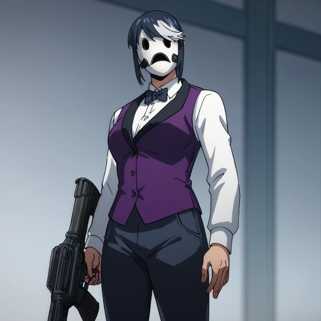 score_9, score_8_up, score_7_up, score_6_up, score_5_up, score_4_up, source_anime,  Dealer, mask, standing guard, rifle