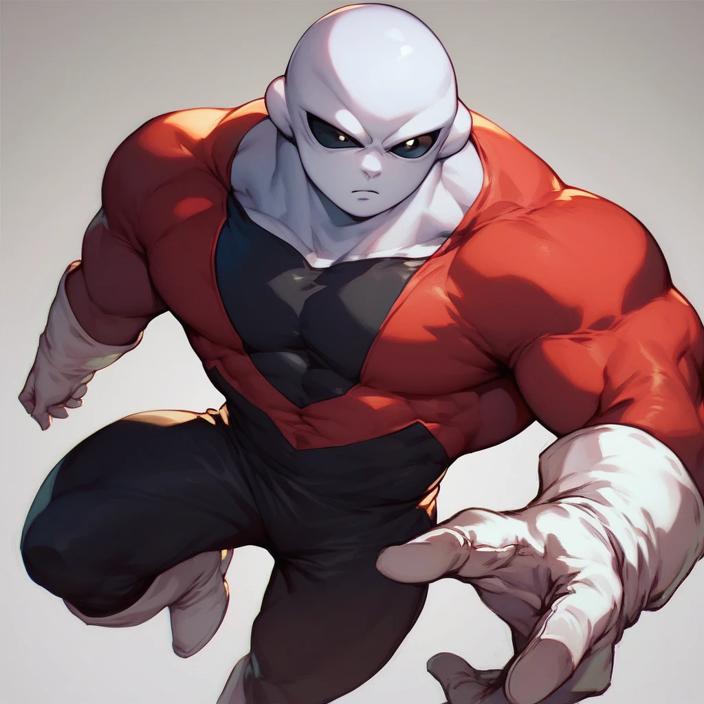 score_9, score_8_up, score_7_up, score_6_up, <lora:JirenP-05:0.9>, JirenP, 1boy, bald, male focus, black eyes, black sclera, bodysuit, muscular, colored skin, boots, white gloves