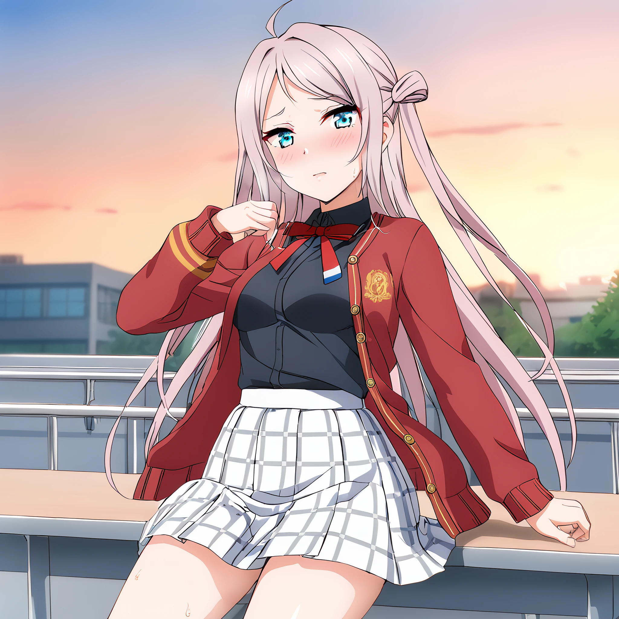 masterpiece,NSFW,hdr,school rooftop,

zhonglanshu, glanshu cardigan, glanshu shirt, checkered skirt, blue eyes,blush,