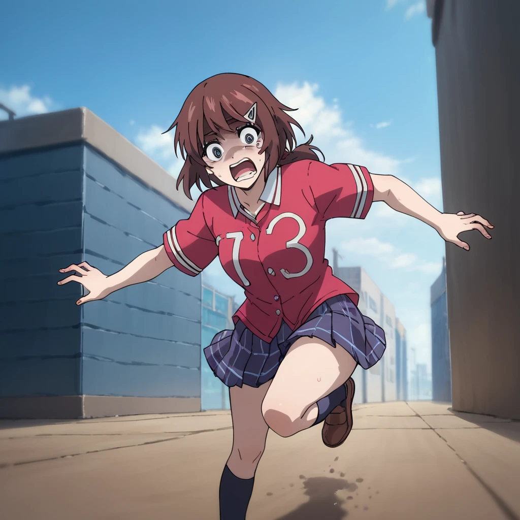 score_9, score_8_up, score_7_up, score_6_up, score_5_up, score_4_up, source_anime,  MegumiSAITOU, school uniform, scared, running