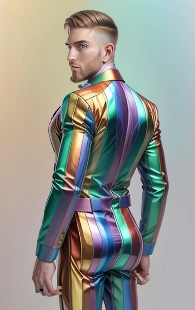 ral-bismuth, (@mtthwlls1, Matthew Ellis), a young man standing (rainbow suit:1.2), rear view, blue eyes, male focus, solo, male focus, facial hair, short hair, socks, ring, looking at viewer, beard, wristwatch, bulge, brown hair
<lora:@mtthwlls1.v2.matthew.ellis.character.sd(1.5)_epoch_3:0.7><lora:ral-bismut-sd15:0.6>