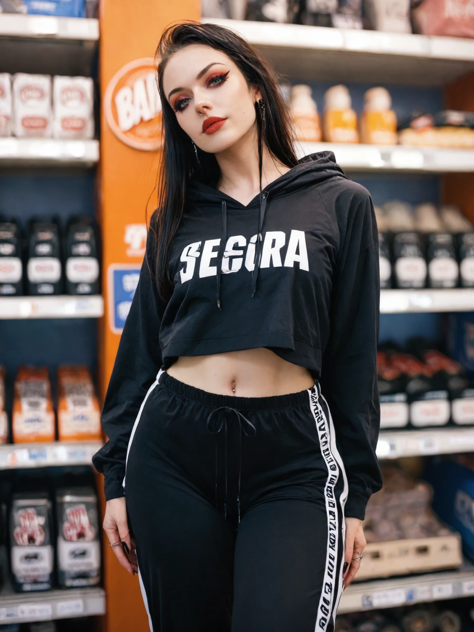 a woman in black leather pants and a gray shirt, cintura fina, cintura fina, vestindo um top fofo, camisa cinza, camisa apertada, wearing camisa apertada, tiro do meio da cintura para cima, com camiseta rasgada, perto de um magro, detalhes sutis, vestindo roupas simples e justas, cintura - tiro, usando um top cropped sexy, graphic detail