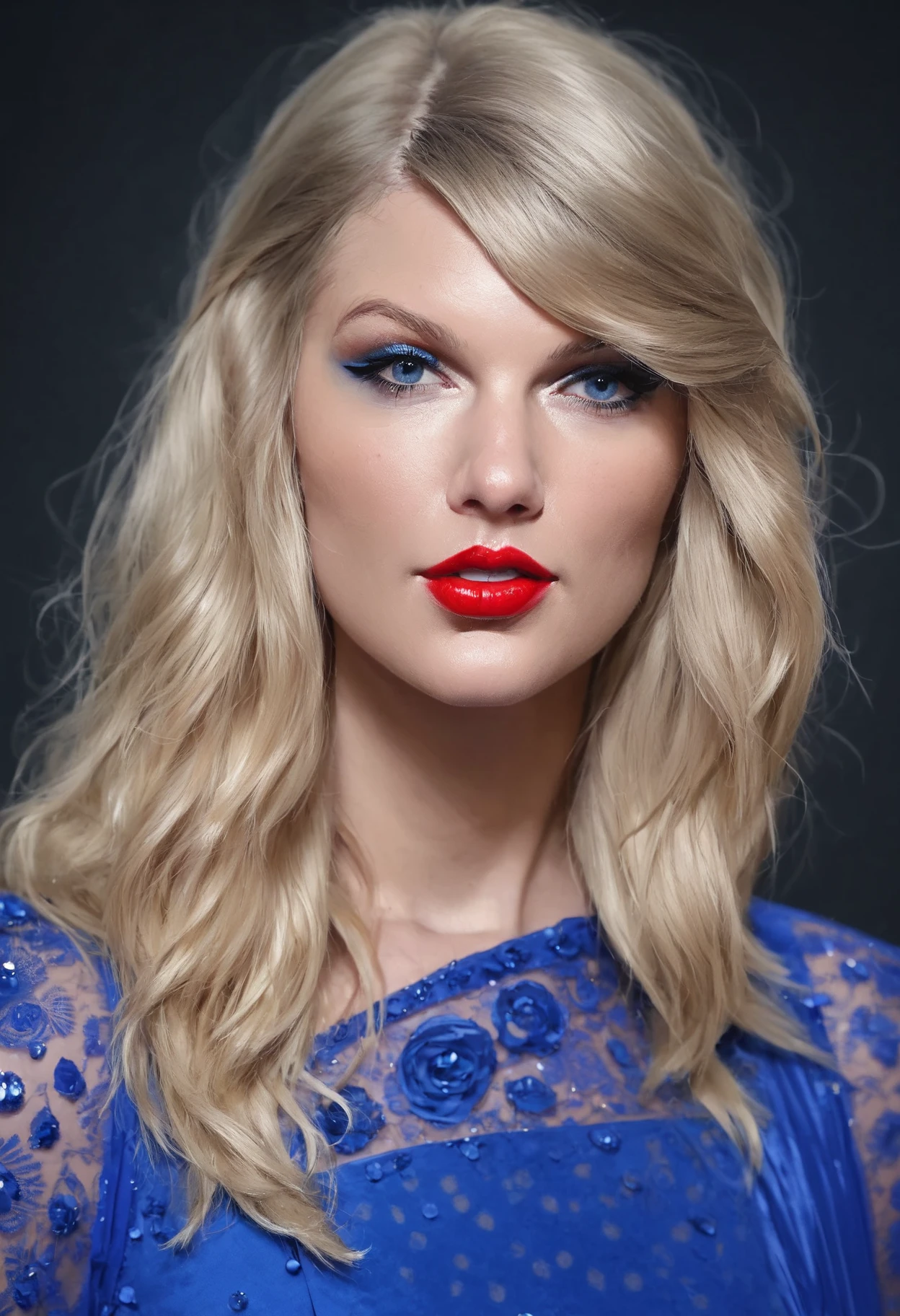 score_9, score_8_up, score_7_up, rating_safe,
tayswift, <lora:taySwiftPony:1.0>,long blonde hair, blue eyes, portrait, blue dress, makeup, lipstick,