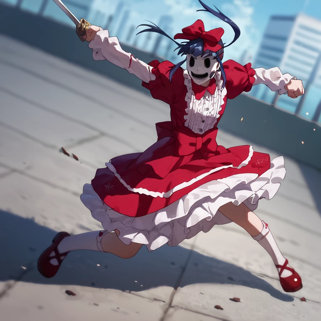 score_9, score_8_up, score_7_up, score_6_up, score_5_up, score_4_up, source_anime,  Ein, mask, fighting, dress