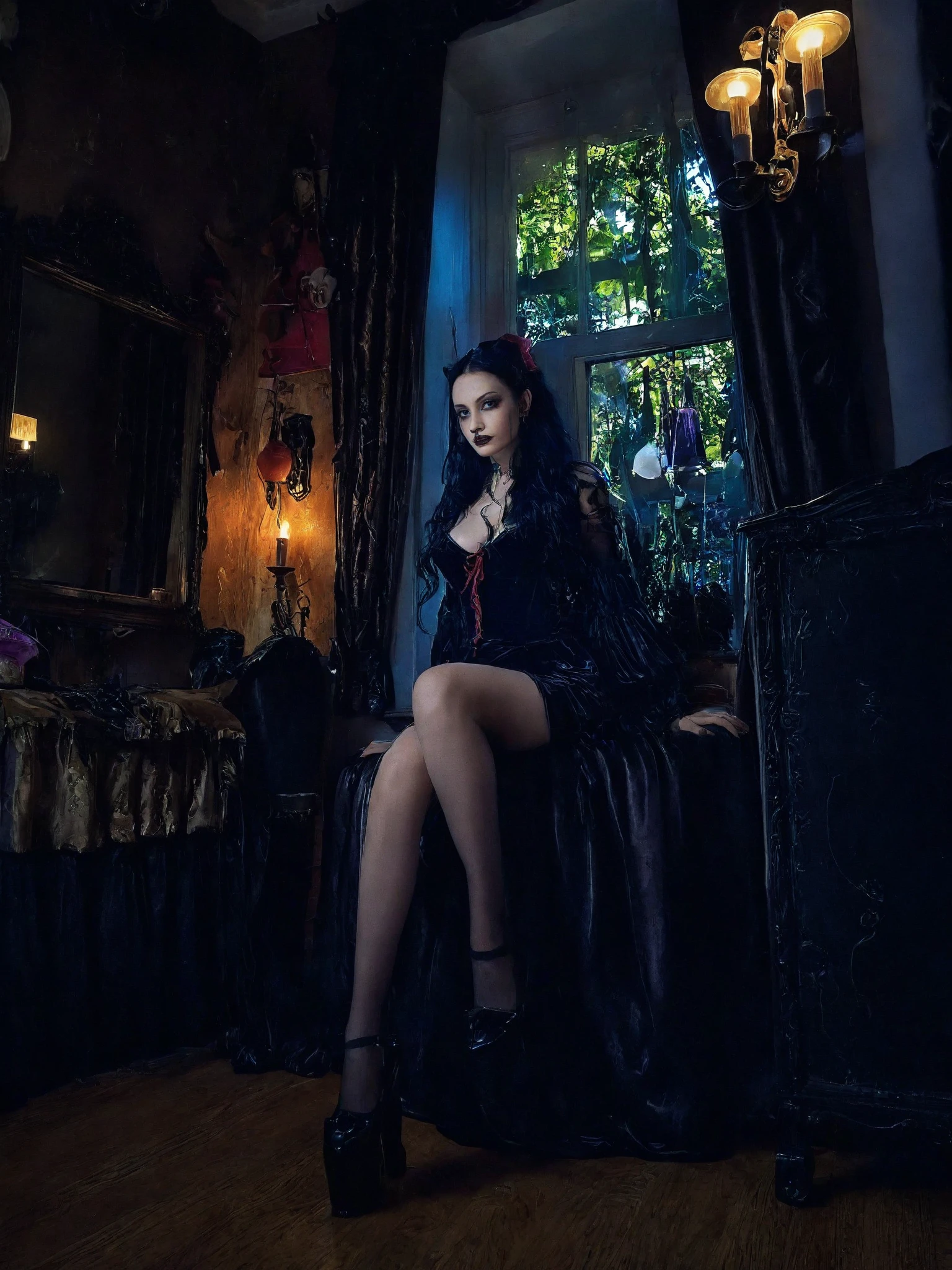 Succubus,Under the blue moonlight,Big Blue Moon,Blue hair:1.3,(masterpiece、top-quality、top-quality、Beautifully Aesthetic:1.2)、(((Dark Halloween Mon Beauty)))、Cool pose、ighly detailed、colourfull、highestdetailed, Anatomically correct, nffsw, high details, Textured skin, 8K,perfect hand,perfect arms,Bloody tears