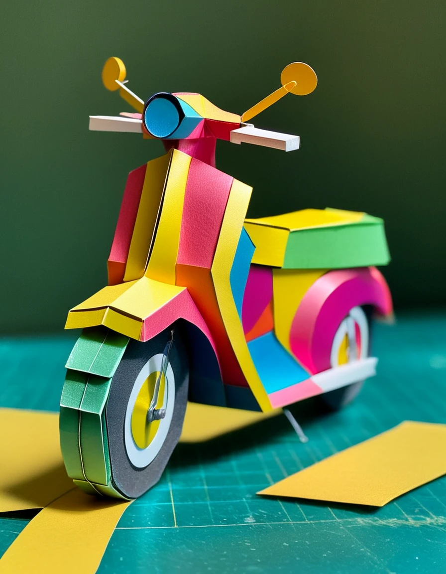 made out of ral-ppr, papercraft, paper, Water scooter, <lora:ral-ppr-sdxl:0.7>, extremely stylish, imposing, badge, highly complex, highly color focused, lush, perfect symmetry, intense, epic composition, surreal, vivid colors