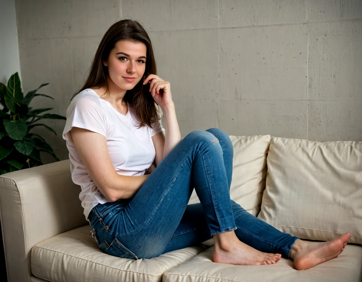 score_9,score_8_up,realistic,1girl,<lora:F1NN5TER:1>,makeup,looking at viewer,jeans,tshirt,sitting,brown hair,brown eyes,