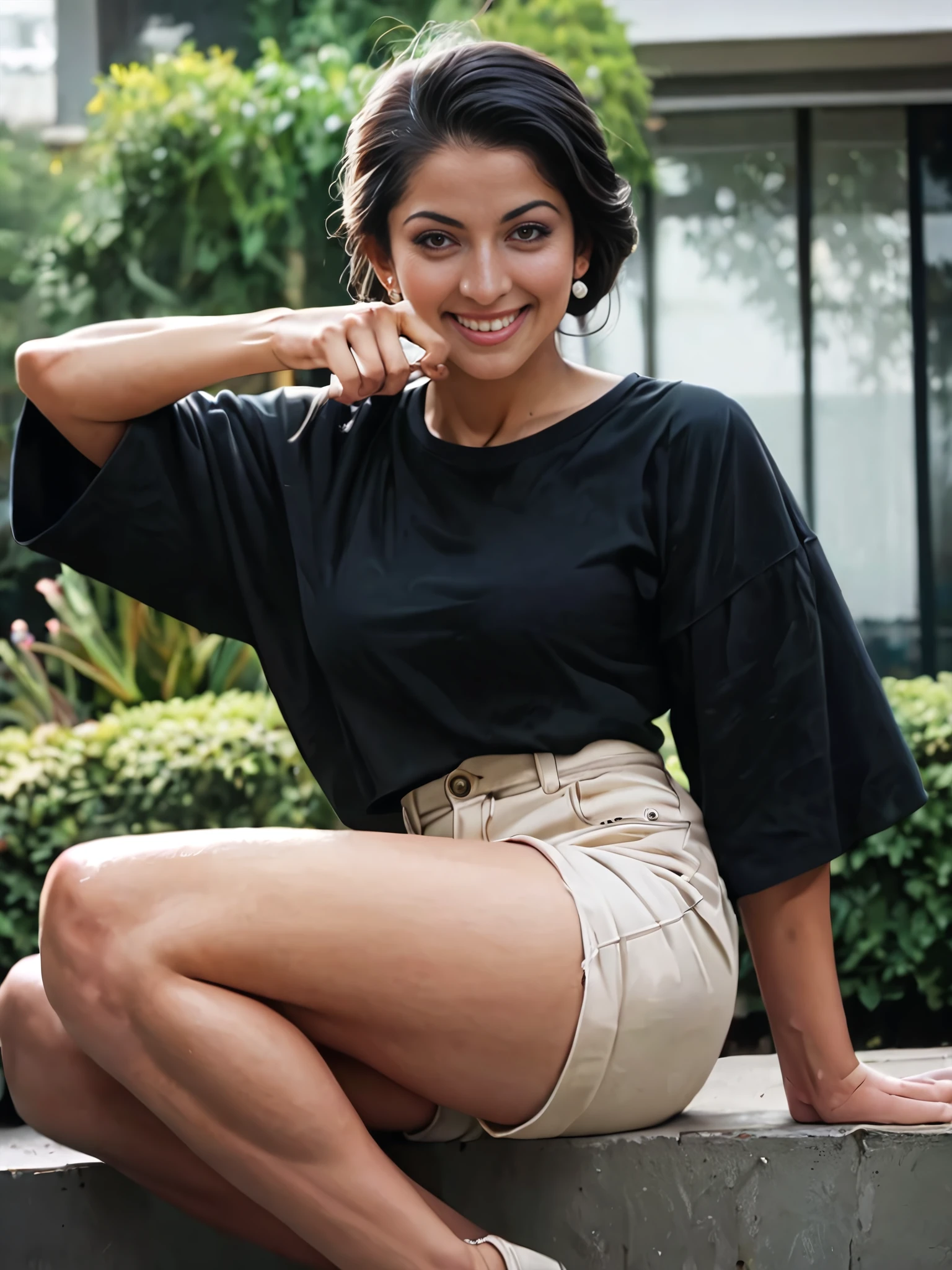 score_9, score_8_up, score_8, 80s, fully clothed, censored, desi woman, beautiful, shorts, smiling, dynamic pose <lora:Desi_Tabela_PonyXL_LoRA_prodigy_local:0.6>