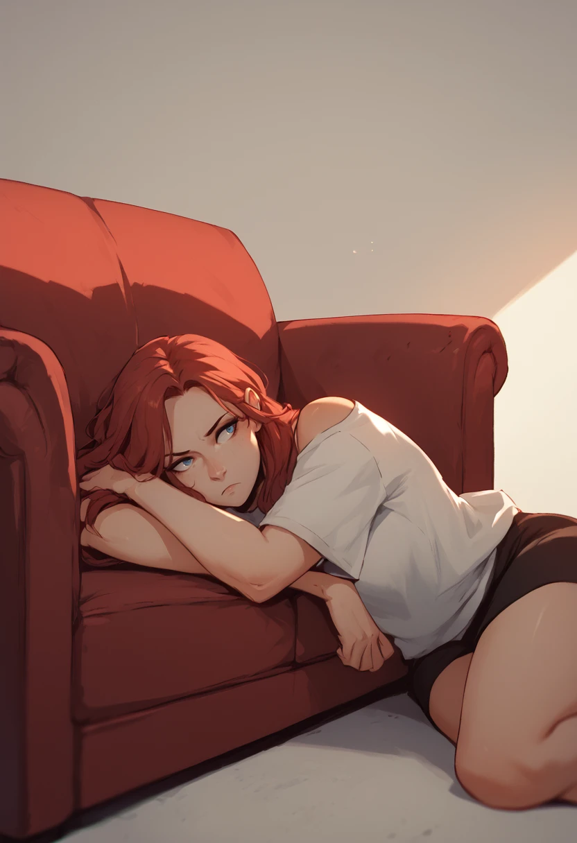 score_9, score_8_up, score_7_up, score_6_up, BREAK
1girl, laying on a red couch, 1girl listening being bored and sitting watching, <lora:PulenKompot-Koyorin Style-PonyXL:1> koyorin