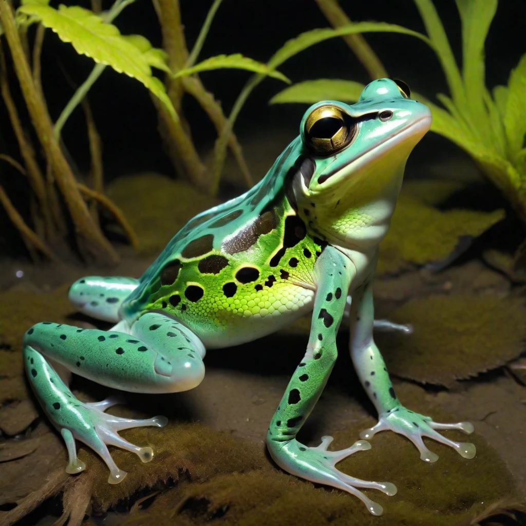 <lora:artfullyREPFIBIAN:1>, reptile, amphibian, alien planet, unique species, frog,  bioluminous,