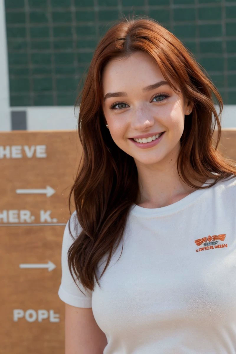 closeup headshot of S458_MelanieMarie,an attractive woman,in front of a (board-wall:1.1),wearing a (shirt),(smiling),(4k, RAW photo, best quality, 50mm, depth of field, ultra high res:1.1),(intricate, photorealistic, cinematic-shot, masterpiece, ultra-detailed:1.1),