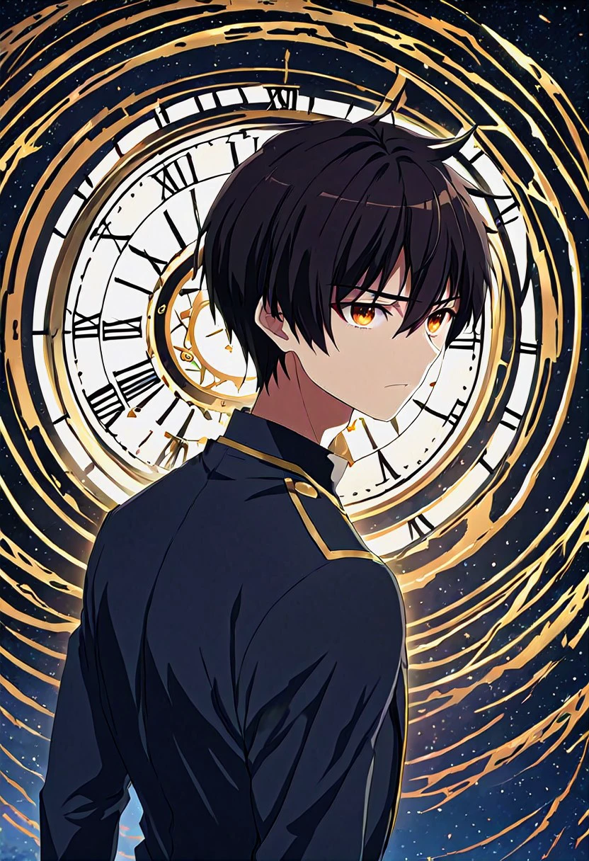 high resolution, solo, best quality, 1Boy, Seiya Kanie, Black Hair, Short Hair, Thin, Brown Eyes, Time travel, paradox, future, past,