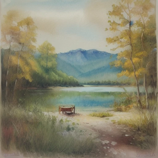 jlmorelle style,a little boat, lake, watercolor, <lora:Jean-Louis_Morelle_style:1>