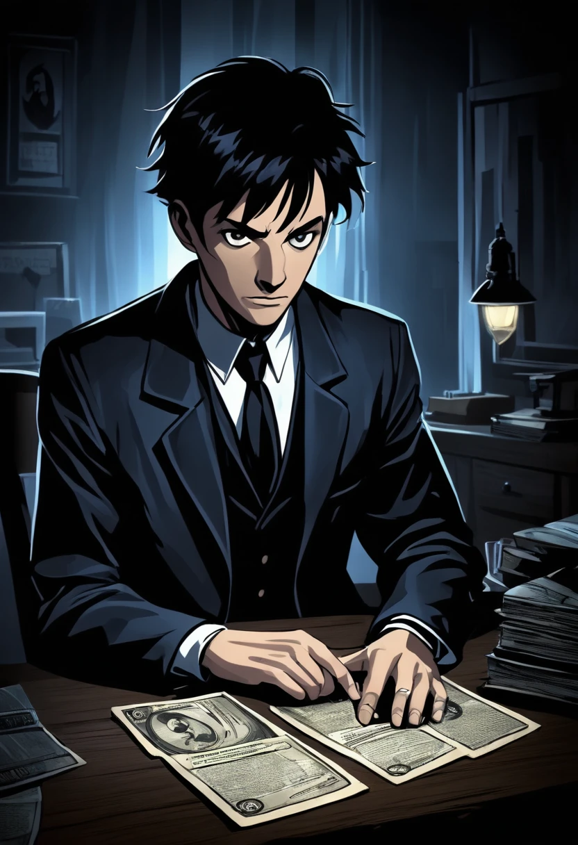 Psychic detective solving crimes in noir setting, psychic detective, crimes, noir, detective