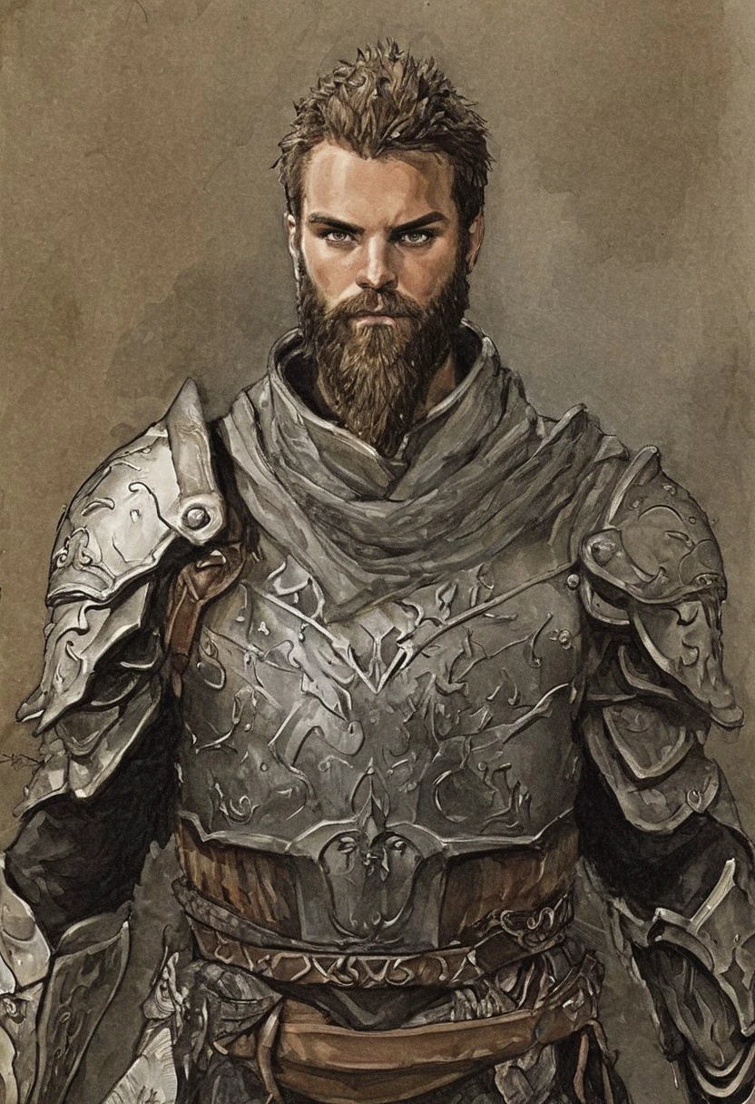 imcc style, 1boy, warrior, steel armor, beard