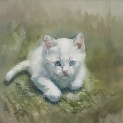 jlmorelle style, cute white kitten, indoors, close up,<lora:Jean-Louis_Morelle_style:1>