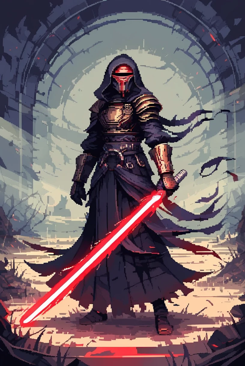 (7-DarthRevan holding lightsaber) swirling energy, menacing, detailed helmet, cloaked, sci-fi, swinging sword, energy sword, glowing beam, purple and red glow
pixel art
<lora:d3p1x3lXLP:0.8> <lora:Darth Revan PONY v1.0:1>